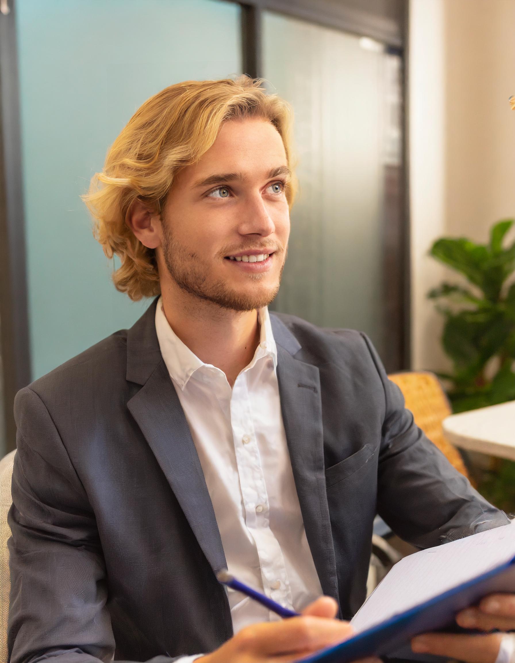 Business professional with short hair in formal attire